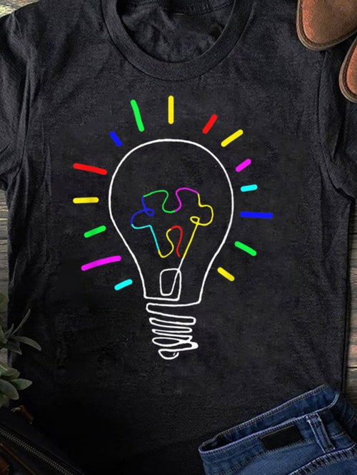 Men's Graphic T-Shirt Colorful Lines Shining Around A Bright Puzzle Lightbulb