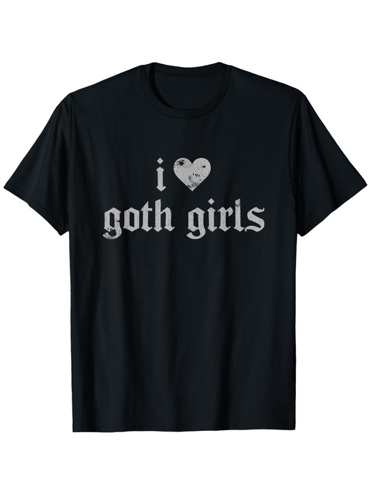Men's Graphic T-Shirt I Love Gothic Style Lettering With White Heart Design T Shirt