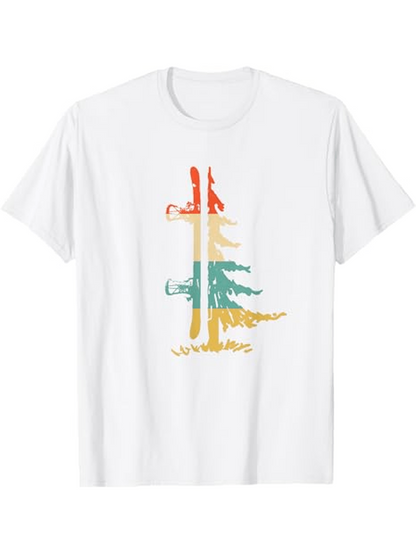 Men's Graphic T-Shirt Colorful Forest With Silhouettes Of Dinosaurs Under Tall Pine Tree