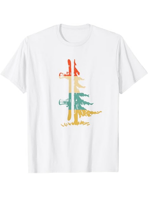 Men's Graphic T-Shirt Colorful Forest With Silhouettes Of Dinosaurs Under Tall Pine Tree