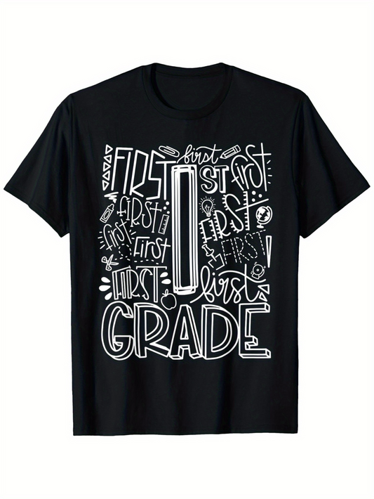 Men's Graphic T-Shirt Handwritten Artistic Lettering With Playful Classroom Doodles Circling School Grade