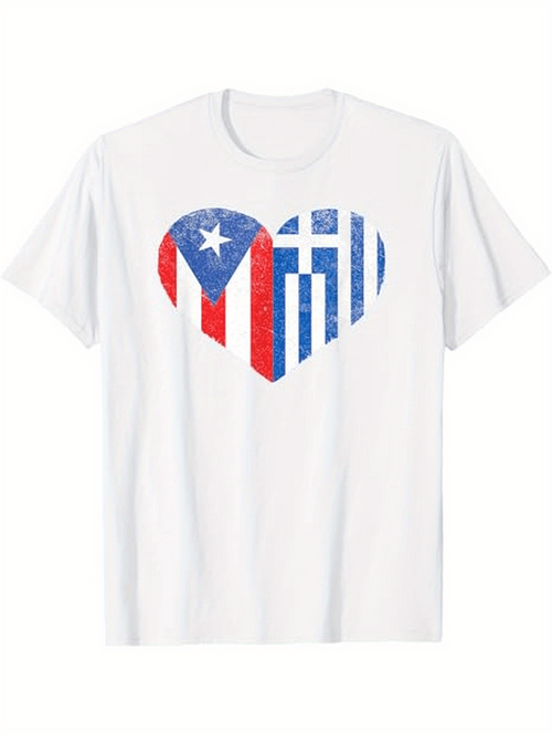 Men's Graphic T-Shirt Distressed Puerto Rican Flag Heart Symbol With Bold Colors Heart