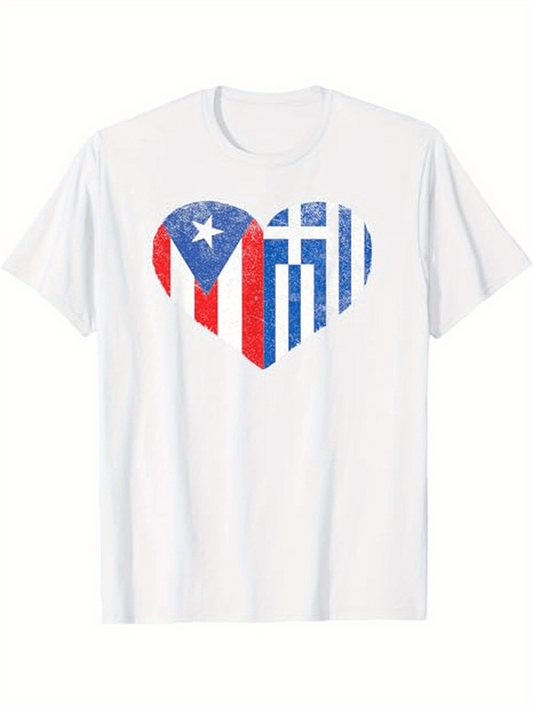 Men's Graphic T-Shirt Distressed Puerto Rican Flag Heart Symbol With Bold Colors Heart