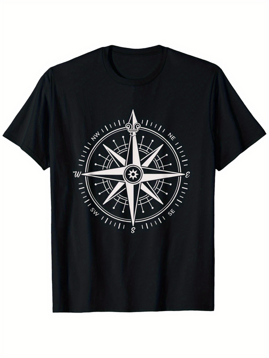 Men's Graphic T-Shirt Intricate Nautical Compass Rose With Ornate Lines Encircling Central Motif Compass