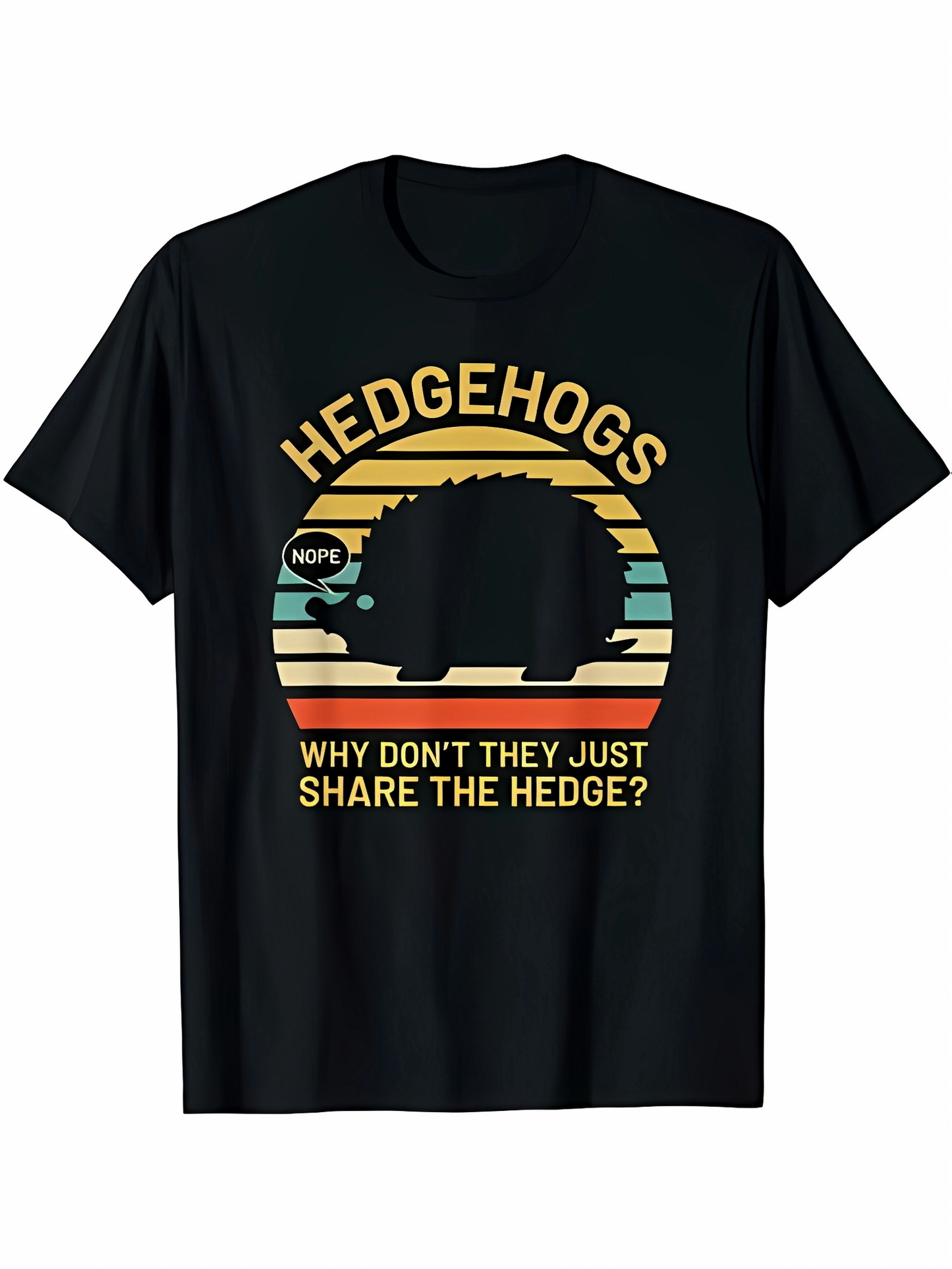 Men's Graphic T-Shirt Hedgehogs Sunset Stripes With Quirky Text On Funny Hedgehog