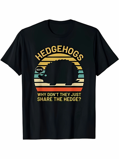 Men's Graphic T-Shirt Hedgehogs Sunset Stripes With Quirky Text On Funny Hedgehog