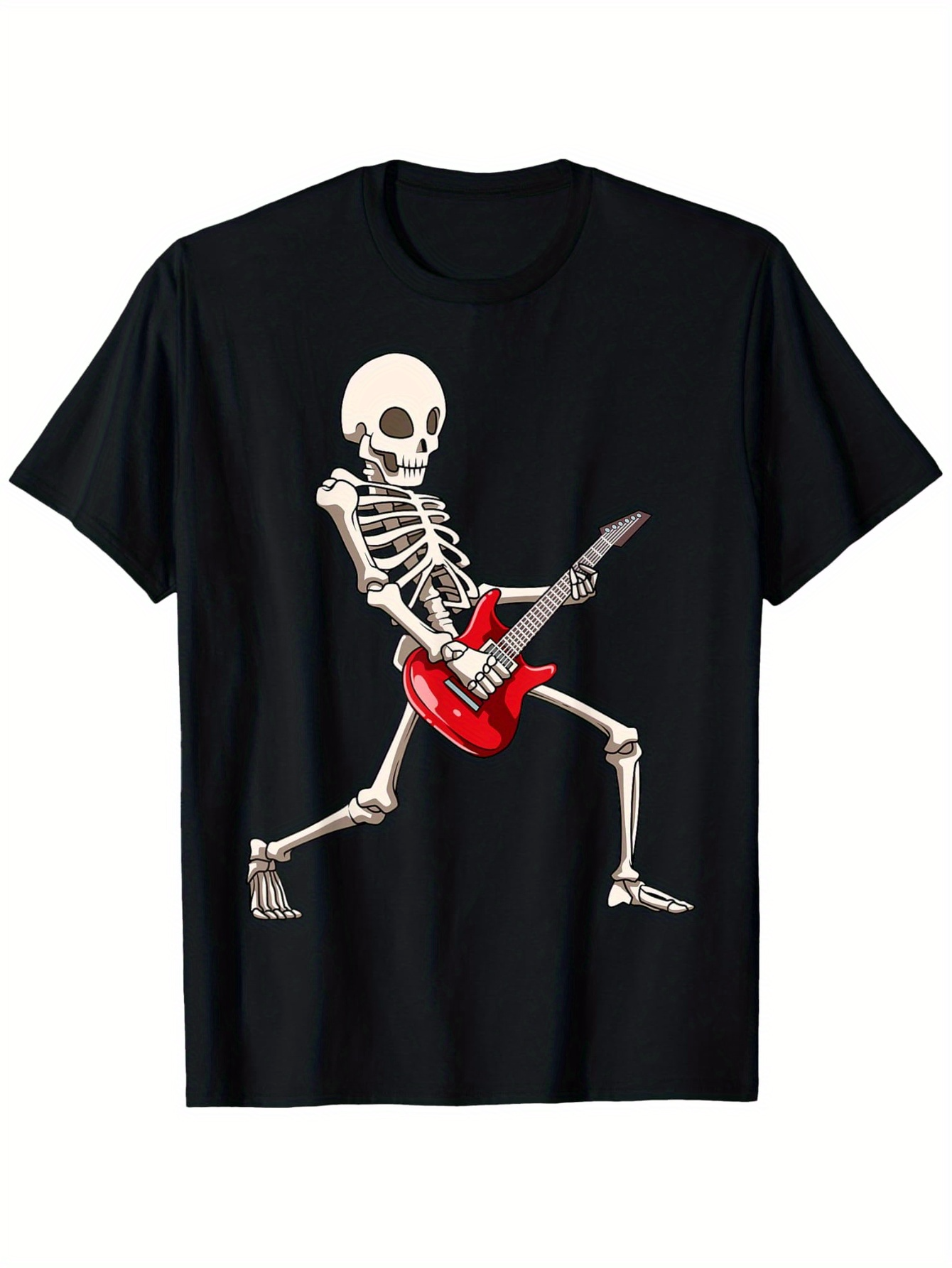 Men's Graphic T-Shirt Energetic Skeleton With Red Electric Guitar Dancing On Stage
