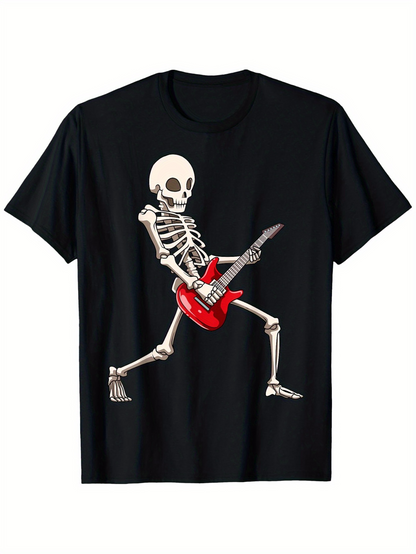 Men's Graphic T-Shirt Energetic Skeleton With Red Electric Guitar Dancing On Stage
