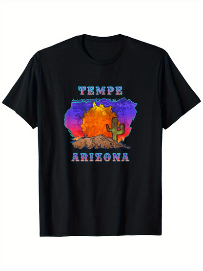 Men's Graphic T-Shirt Sunset Desert With Cactus And Mountains Under Vibrant Painted Sky