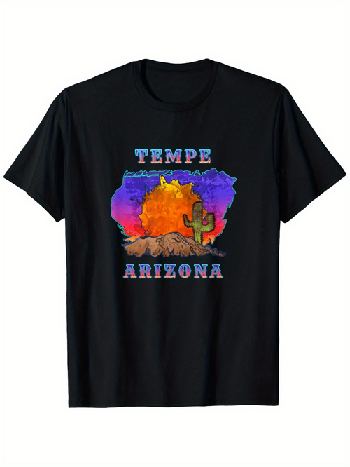 Men's Graphic T-Shirt Sunset Desert With Cactus And Mountains Under Vibrant Painted Sky