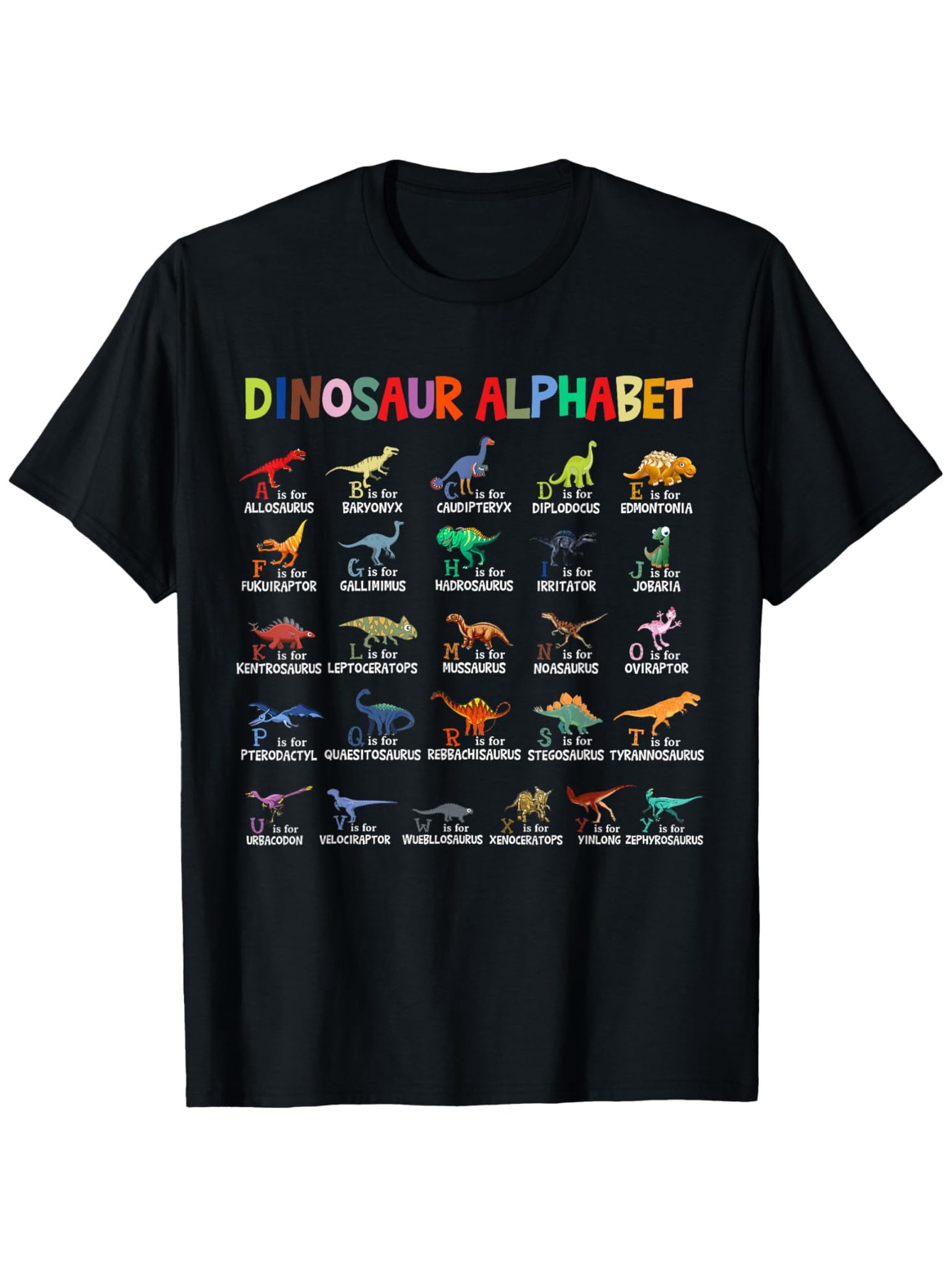 Men's Graphic T-Shirt Dinosaur Alphabet With Colorful Cartoon Species Illustrations And Playful Layout Dinosaur