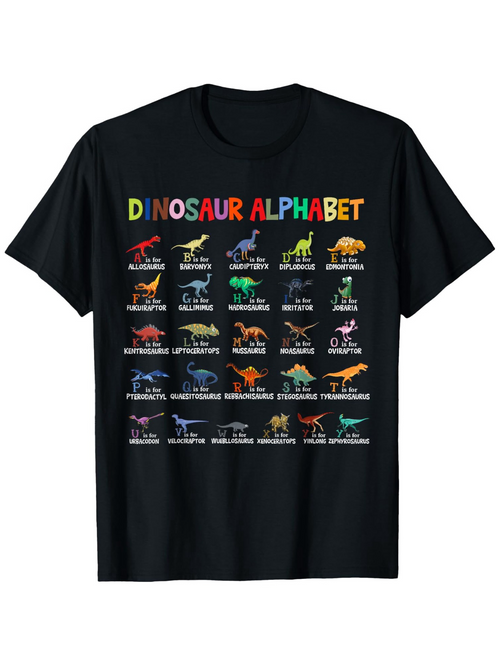 Men's Graphic T-Shirt Dinosaur Alphabet With Colorful Cartoon Species Illustrations And Playful Layout Dinosaur