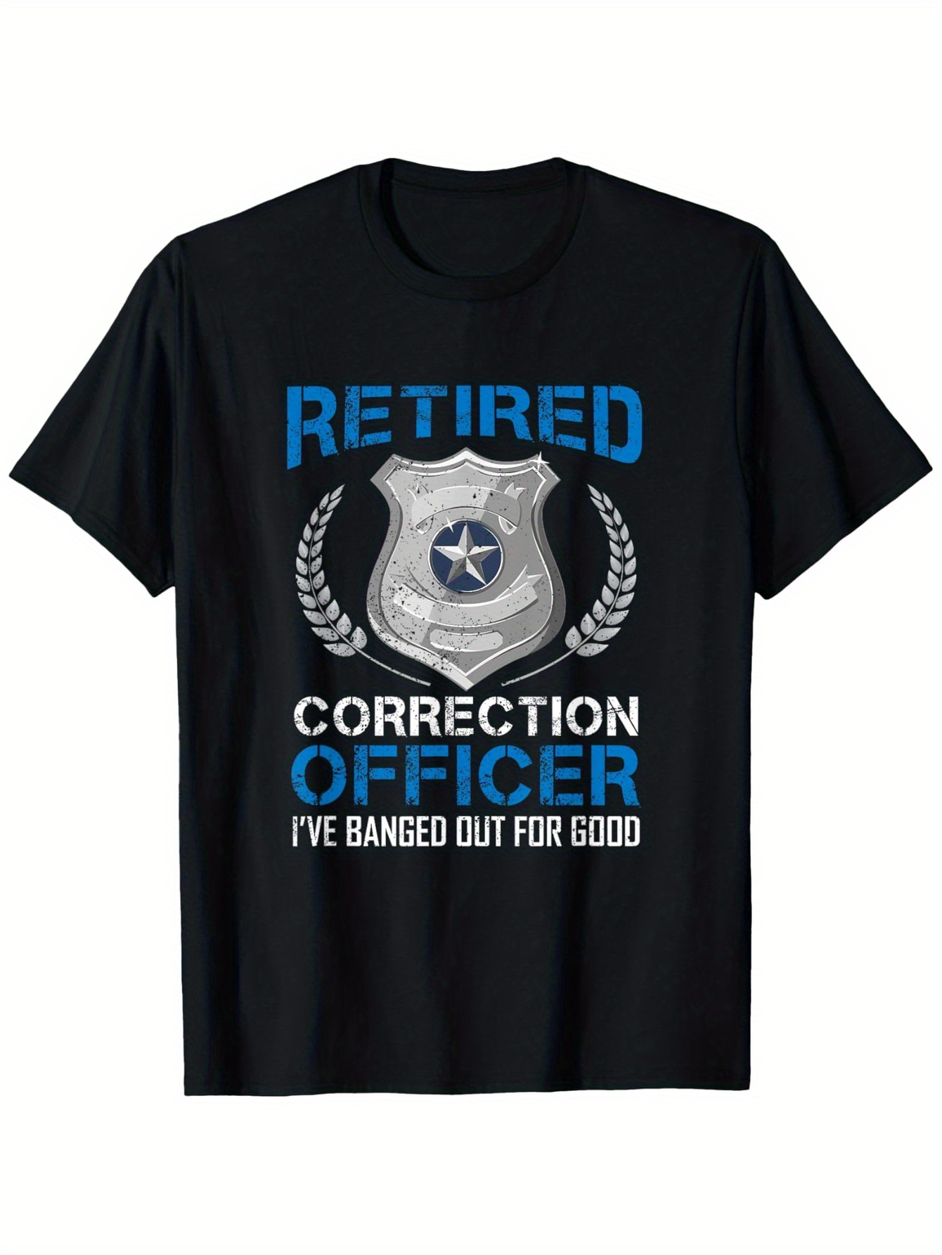 Men's Graphic T-Shirt Retired Correction Officer Badge Surrounded By Laurel Wreath And Blue Letters