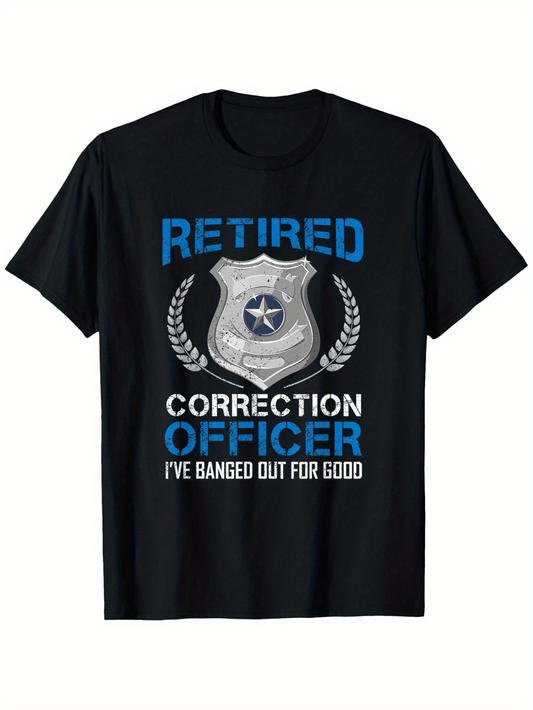 Men's Graphic T-Shirt Retired Correction Officer Badge Surrounded By Laurel Wreath And Blue Letters