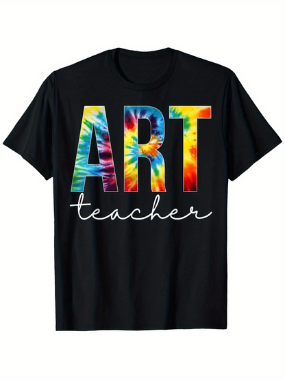 Men's Graphic T-Shirt Art Teacher Tie Dye Rainbow Letter Print Design