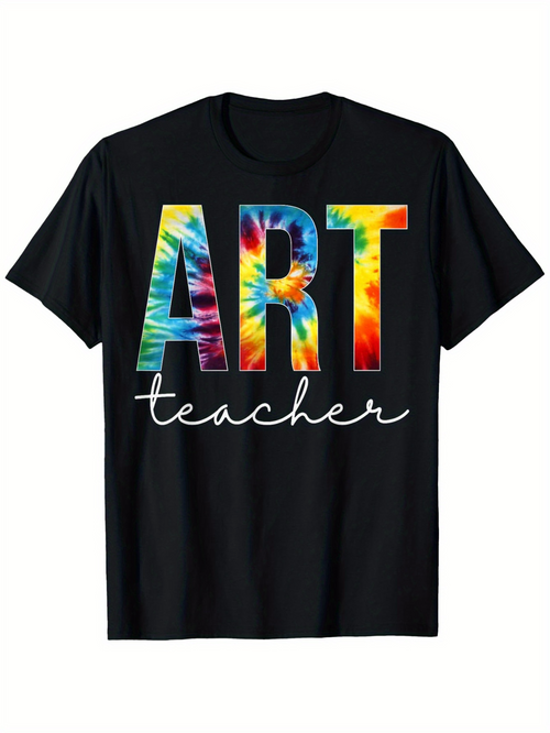 Men's Graphic T-Shirt Art Teacher Tie Dye Rainbow Letter Print Design