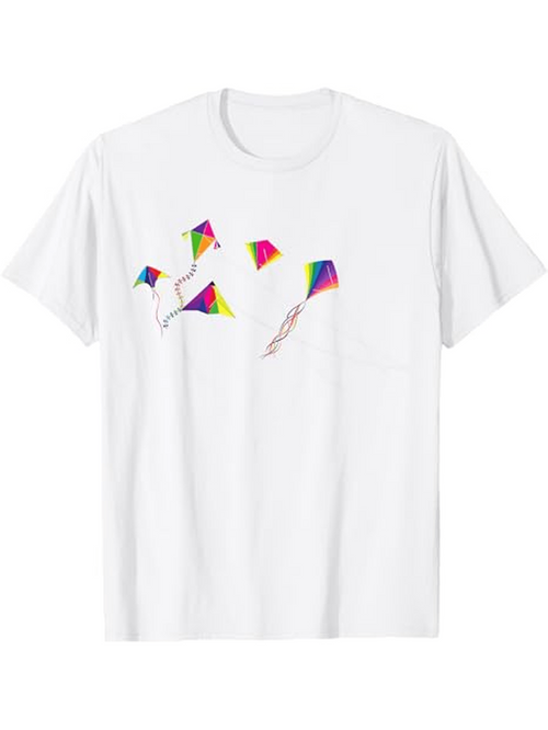 Men's Graphic T-Shirt Colorful Rainbow Streamers Flying In Clear Summer Wind Kite