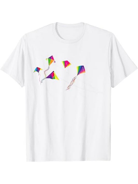 Men's Graphic T-Shirt Colorful Rainbow Streamers Flying In Clear Summer Wind Kite