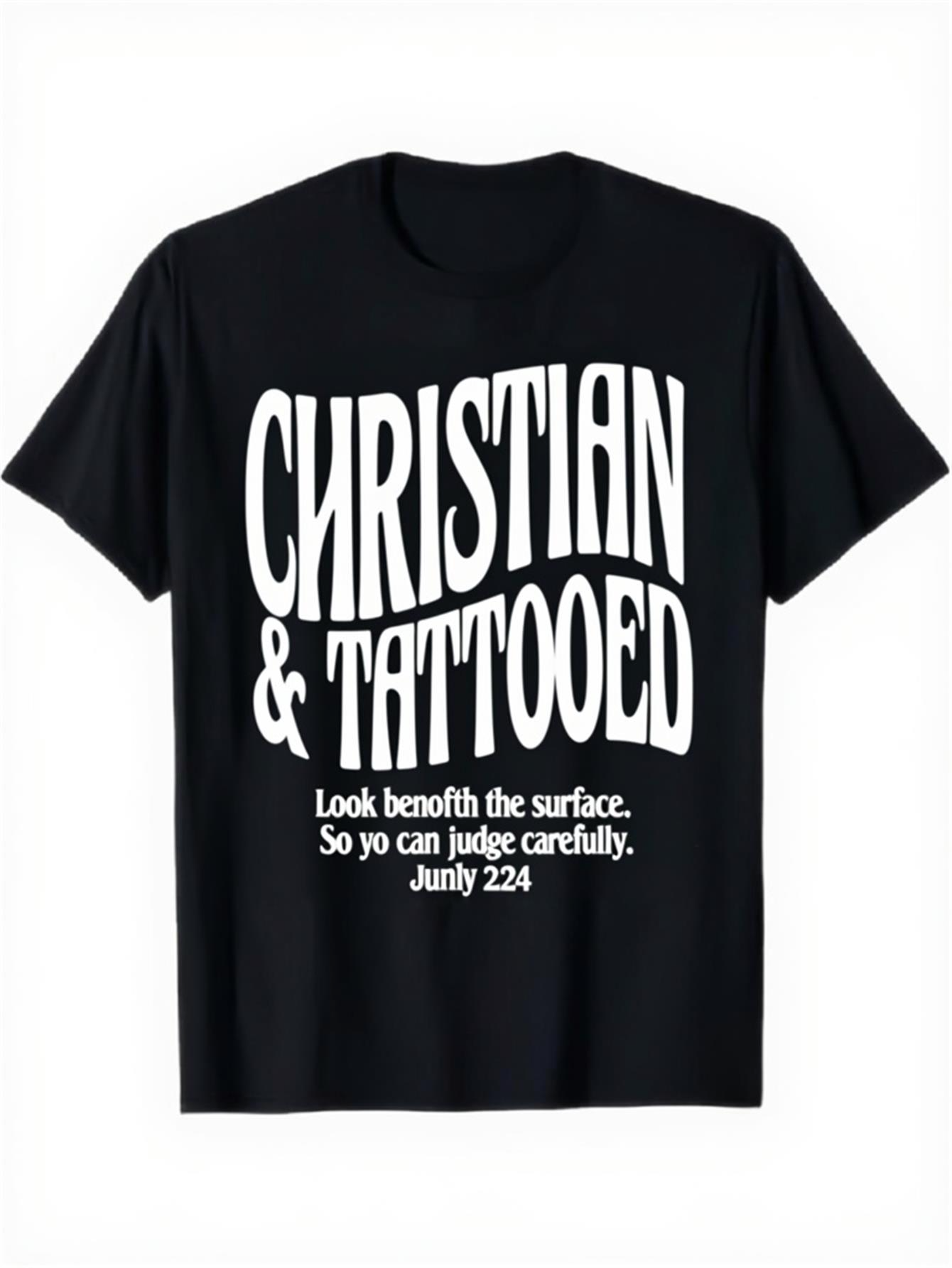 Men's Graphic T-Shirt Christian Tattooed Bold Statement With Curved Text On Black T Shirt