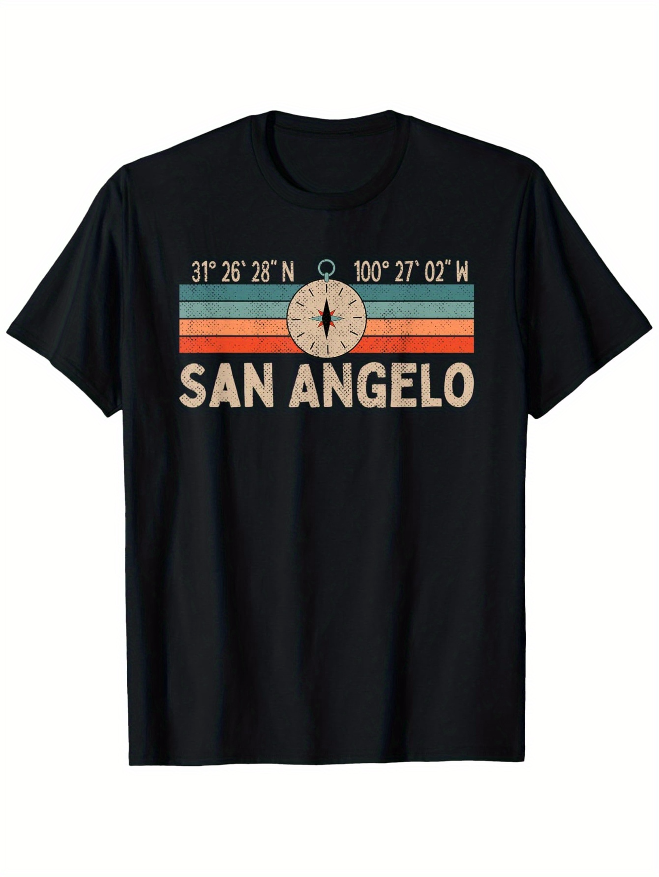 Men's Graphic T-Shirt San Angelo Retro Colorful Stripes With Compass Among Coordinates