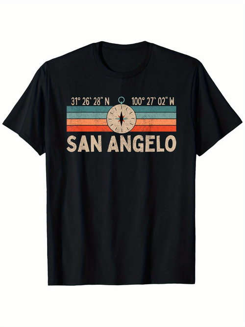 Men's Graphic T-Shirt San Angelo Retro Colorful Stripes With Compass Among Coordinates
