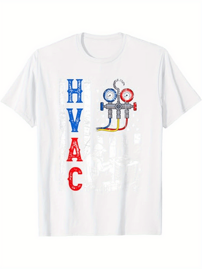 Men's Graphic T-Shirt Industrial Gauges With Colored Pipes Beside Vertical HVAC Letters