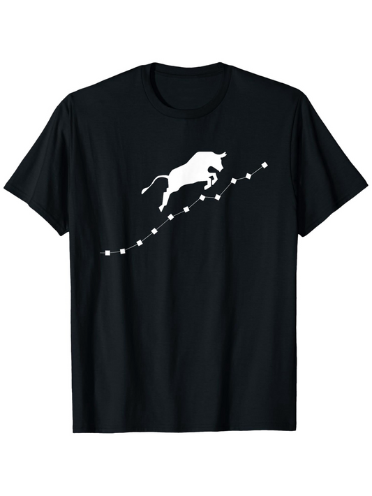 Men's Graphic T-Shirt Rising Dotted Line With Leaping Bull Silhouette Black T Shirt