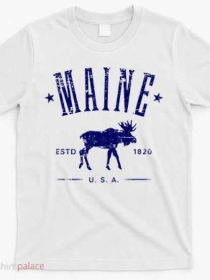 Men's Graphic T-Shirt Maine Usa With Stars Moose And Vintage Typography