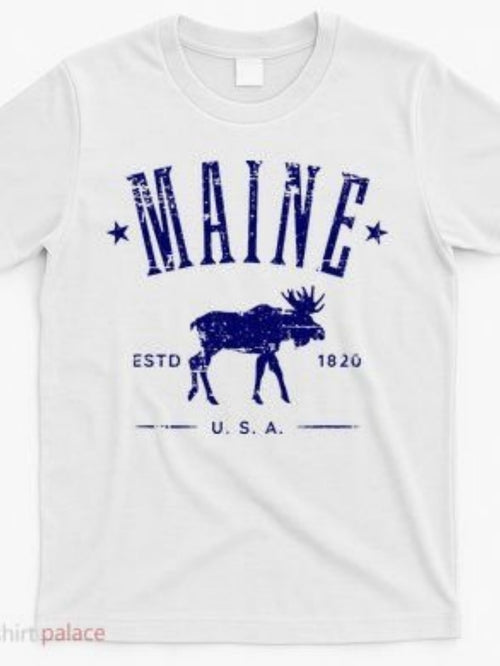 Men's Graphic T-Shirt Maine Usa With Stars Moose And Vintage Typography