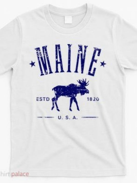 Men's Graphic T-Shirt Maine Usa With Stars Moose And Vintage Typography