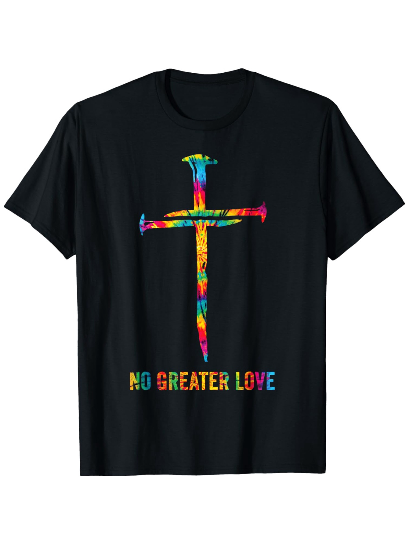 Men's Graphic T-Shirt No Greater Love Colorful Painted Pattern Cross With Vibrant Brushstrokes On Black