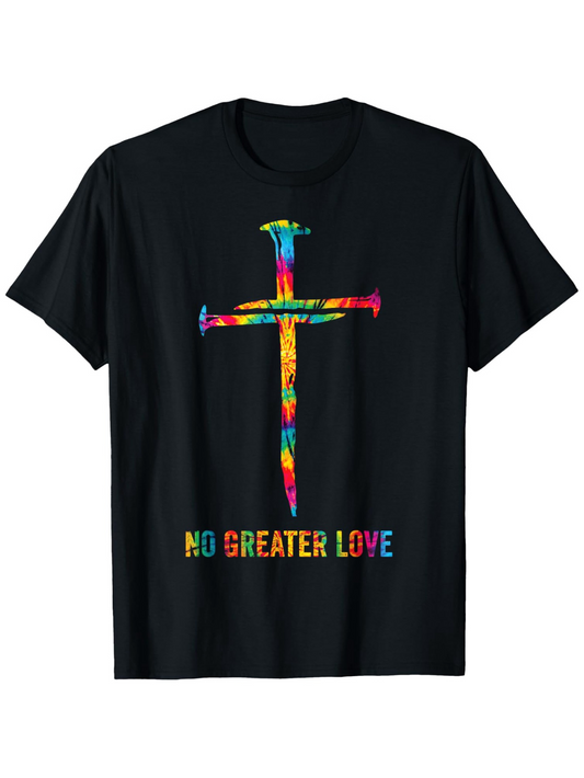 Men's Graphic T-Shirt No Greater Love Colorful Painted Pattern Cross With Vibrant Brushstrokes On Black