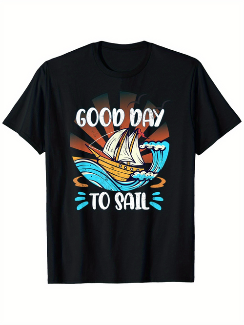Men's Graphic T-Shirt Good Day To Sail Vibrant Sunlight With Splashing Waves Around Sailboat