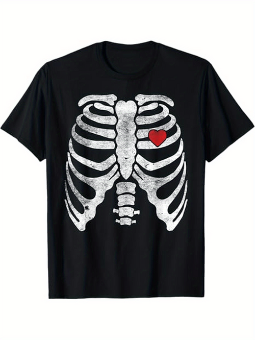 Men's Graphic T-Shirt Anatomical Ribcage Bones With Red Heart Illustration Skeleton