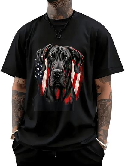Men's Graphic T-Shirt Patriotic Dog With American Flag Draped Over Loyal Companion