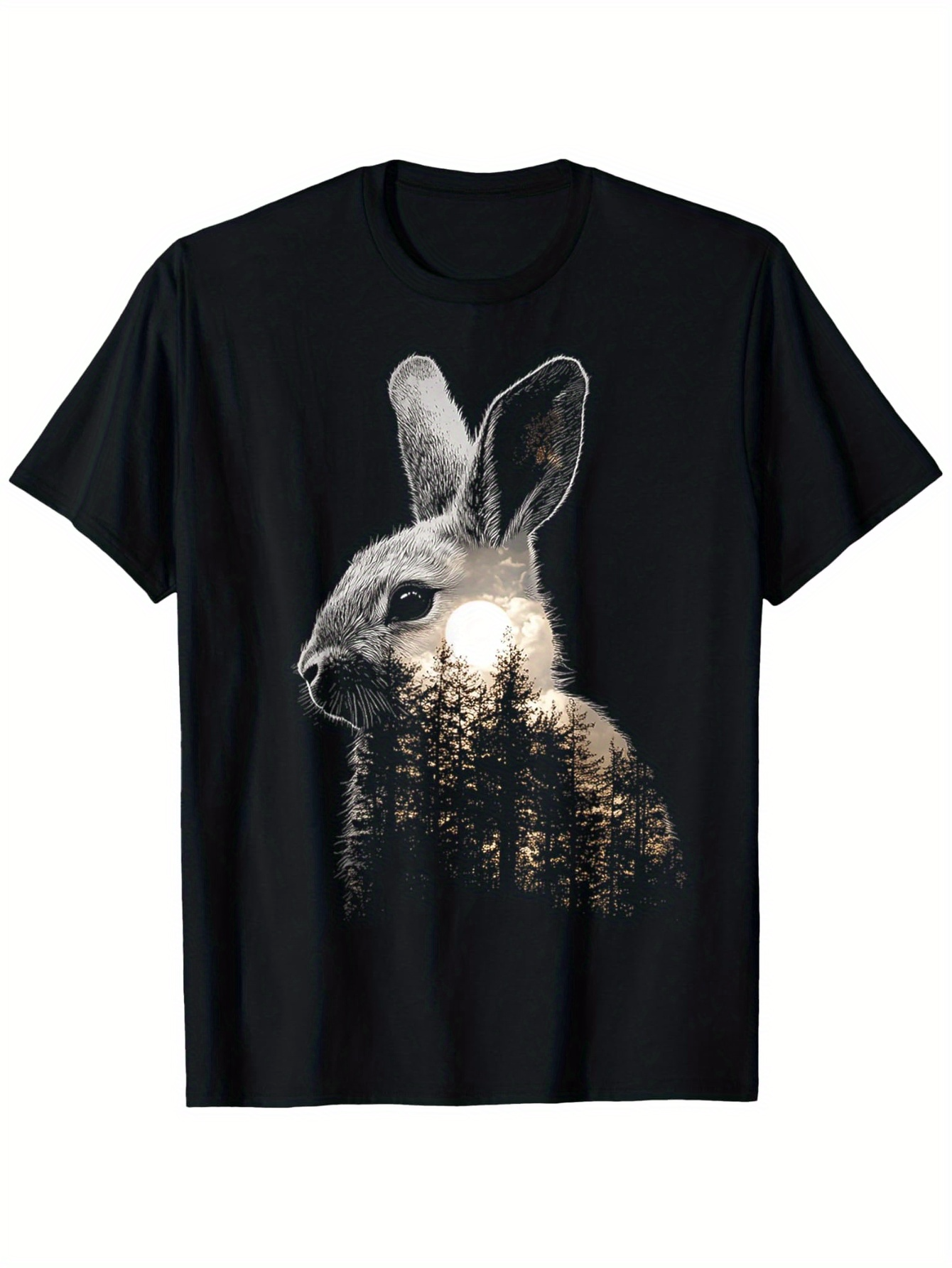 Men's Graphic T-Shirt Silent Forest Shadows With Golden Morning Light And Majestic Rabbit