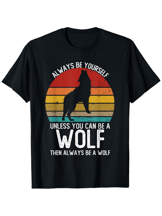 Men's Graphic T-Shirt Always Be Yourself Retro Sunset With Howling Wolf Silhouette Wolf