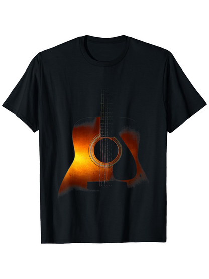 Men's Graphic T-Shirt Vivid Sunburst Colors Blending Into Abstract Glowing Acoustic Guitar