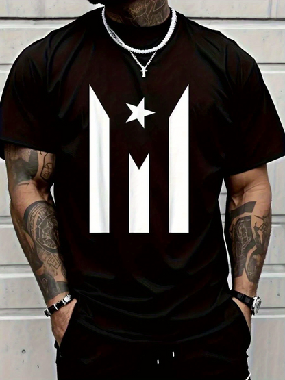 Men's Graphic T-Shirt Bold Minimalist Vertical Stripes And Large Star Graphic Symbol