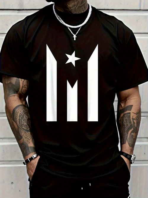 Men's Graphic T-Shirt Bold Minimalist Vertical Stripes And Large Star Graphic Symbol
