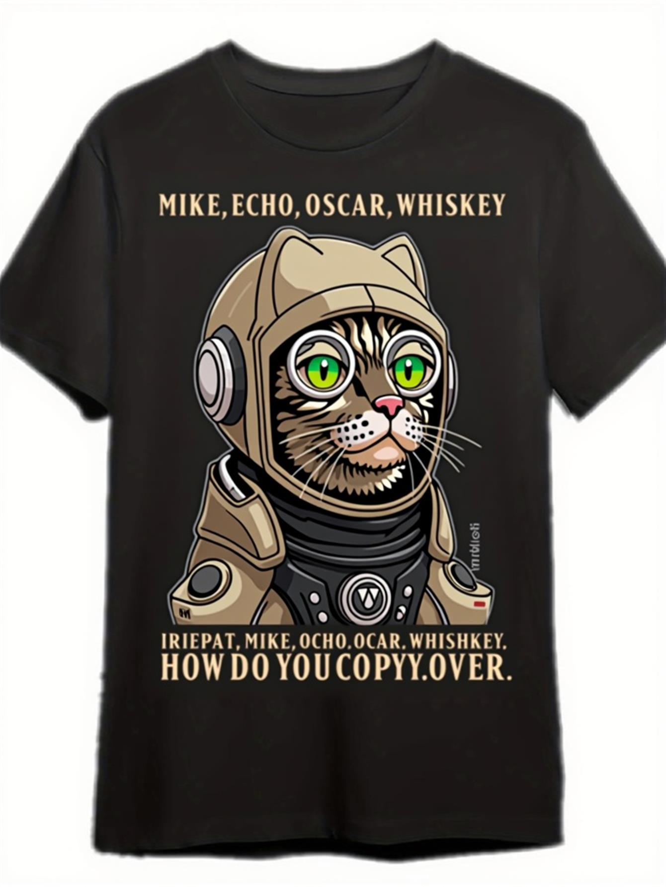 Men's Graphic T-Shirt Text Communication Procedure With Space Helmet Cat