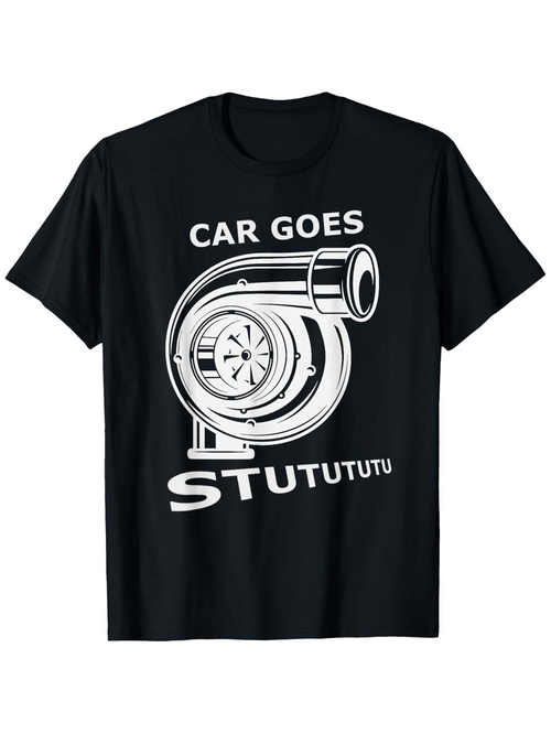 Men's Graphic T-Shirt Car Goes Stutututu Shiny Metallic Design Featuring Turbocharger