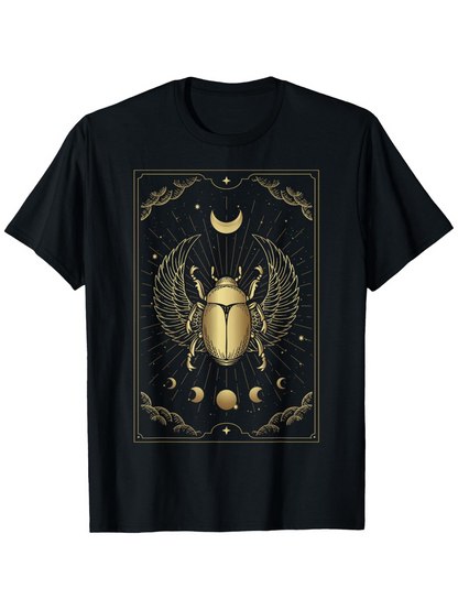 Men's Graphic T-Shirt Golden Scarab With Celestial Phases And Radiant Night Sky Beetle