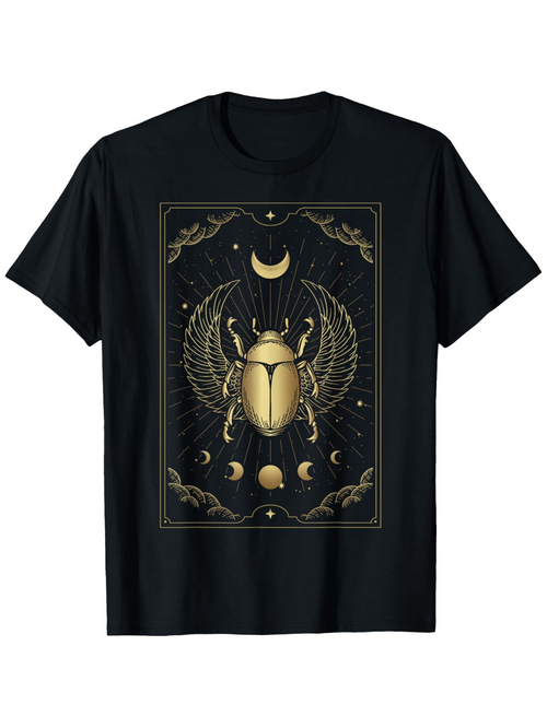 Men's Graphic T-Shirt Golden Scarab With Celestial Phases And Radiant Night Sky Beetle