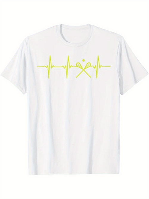 Men's Graphic T-Shirt Heartbeat Line With Neon Yellow Dancer Amidst Stylized Electropulse Waves