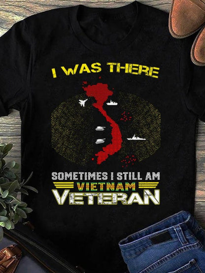 Men's Graphic T-Shirt I Was There Vintage Map With Aircrafts And Yellow Highlights Vietnam Veteran