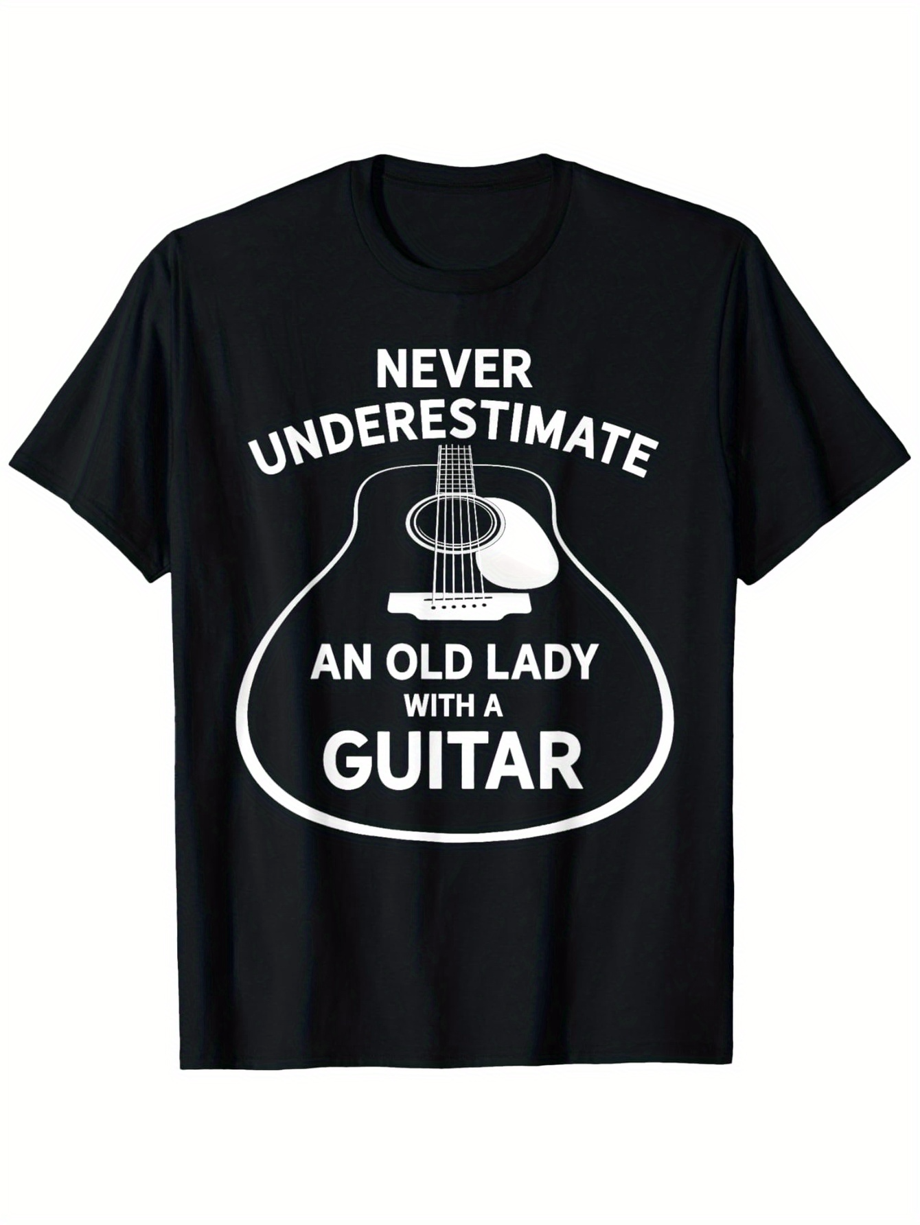 Men's Graphic T-Shirt Never Underestimate An Old Lady With A Guitar Surrounded By Line Art Acoustic Guitar