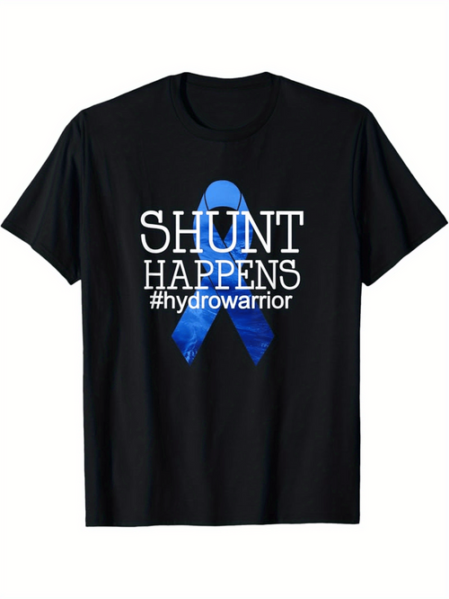 Men's Graphic T-Shirt Shunt Happens Hashtag Hydrowarrior Blue Awareness Ribbon T Shirt