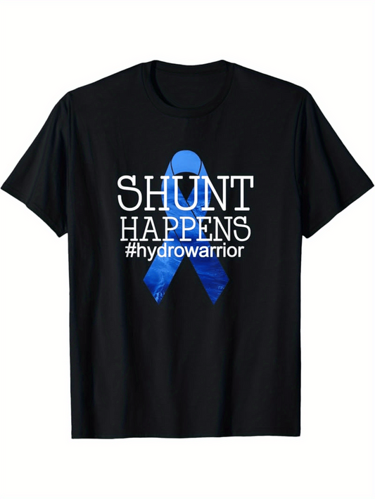 Men's Graphic T-Shirt Shunt Happens Hashtag Hydrowarrior Blue Awareness Ribbon T Shirt