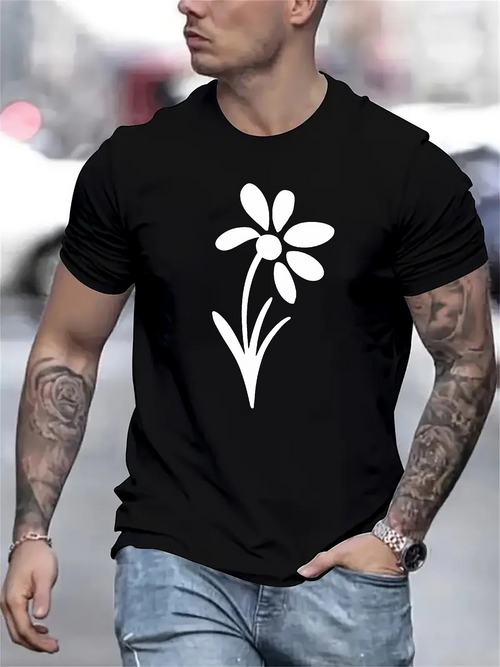 Men's Graphic T-Shirt Simple Blissful Lines With Petals And Minimalist Summer Flower